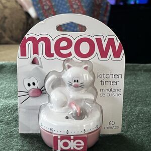 Joie Pink White Kitchen Timer Meow Cat And Mouse 60-Minutes Kitty Kitten New